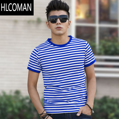 HLCOMAN海魂衫男短袖t恤定制修身男女圆领半袖蓝白条纹情侣装夏季