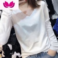 七斓欧货V领长袖t恤女夏薄款上衣2023年新款早秋内搭印花打底小衫
