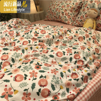 小碎花四件套棉被套1.5m1.8米床上用品田园韩式公主风粉红 三维工匠