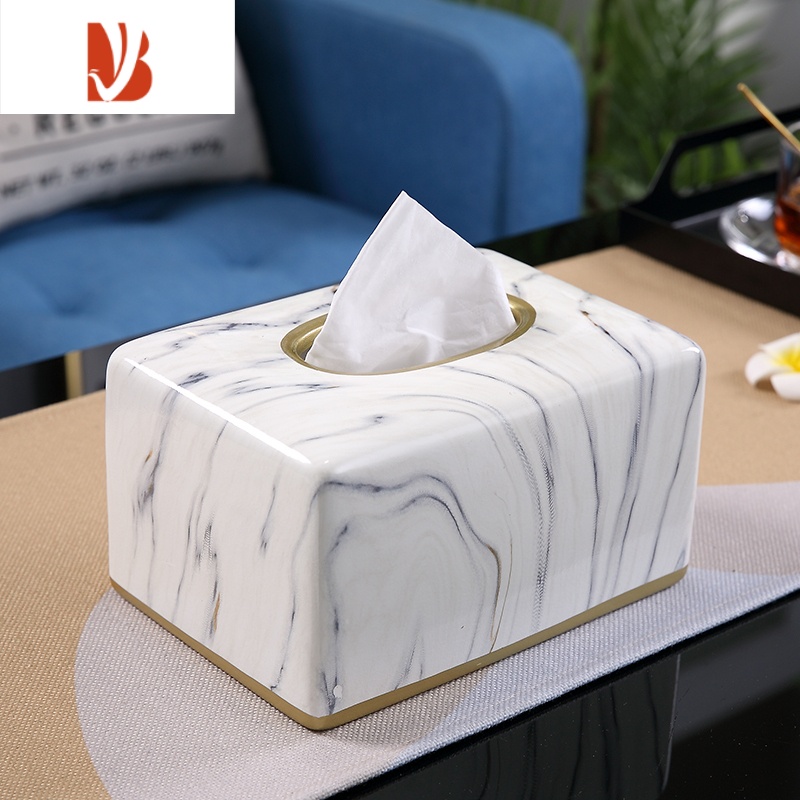 三维工匠抽纸盒家居客厅简约轻奢纸巾盒美式创意纸盒欧式陶瓷纸抽盒用 A款方型纸巾盒 送透明底片