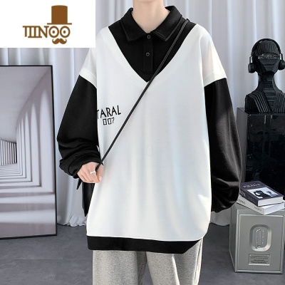YANXU假卫衣男款翻领polo衫长袖t恤潮牌宽松打底衫秋装上衣服