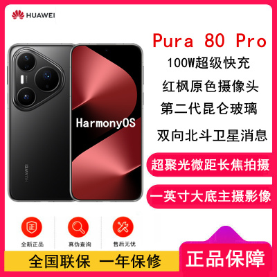 [全新]华为 Pura 80 Pro 12GB+1TB 釉黑 新一代影像系统 100W超级快充 昆仑玻璃 120Hz刷新率 华为P80 pro智能手机