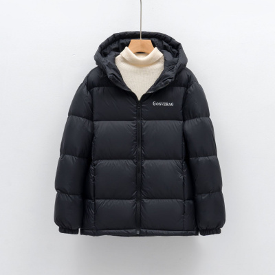 休闲鸭绒短款面包服羽绒服女连帽加厚冬季简约纯色外套