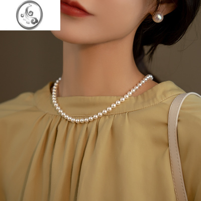 JiMi经典法式正圆施家珍珠项链ins博主同款高级感复古港风毛衣链轻奢