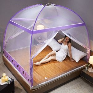 [免安装蚊帐+支架套装]蒙古包加密宿舍拉链家用防尘顶文蚊帐