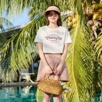 [2.5折价51.1元叠加优惠券]唐狮夏季新款女短袖T恤圆领前胸字母图案甜美简约日常百搭G