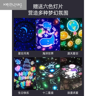 可莉允蓝牙星空投影小夜灯浪漫旋转创意梦幻儿童房星光卧室睡眠氛围灯女定有线音响蓝色+五色光+送6灯片灯具