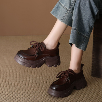 头层牛皮老爹鞋女2026春季新款系带软皮厚底轻便舒适运动休闲女鞋