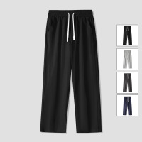 男装夏季冰丝直筒卫裤男日系垂感阔腿长裤宽松潮牌休闲运动裤男士