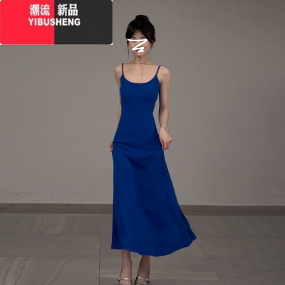 YIBUSHENG法式气质阔太太简单大方连衣裙子女2024新款轻奢高级感吊带长裙