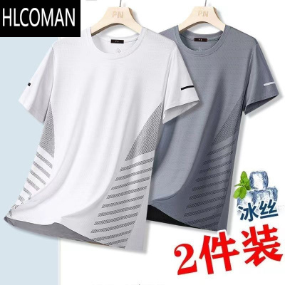 HLCOMAN冰丝短袖t恤男士夏季薄款透气网眼运动速干上衣服爸爸夏装