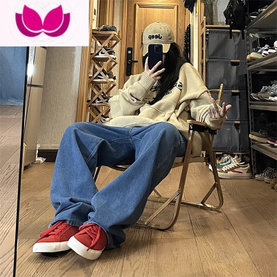 七斓美式hiphop裤子高街潮牌深蓝色复古牛仔裤男款宽松直筒垂感阔腿裤