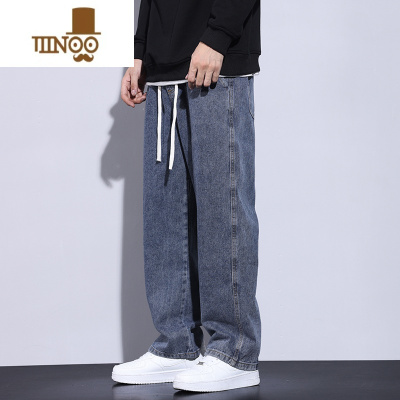 YANXU牛仔裤男夏季垂感长裤宽松高街美式直筒裤男款裤子男生潮牌休闲裤
