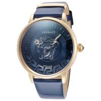 范思哲(Versace)女石英表蓝盘蓝皮针扣38mm防水50米