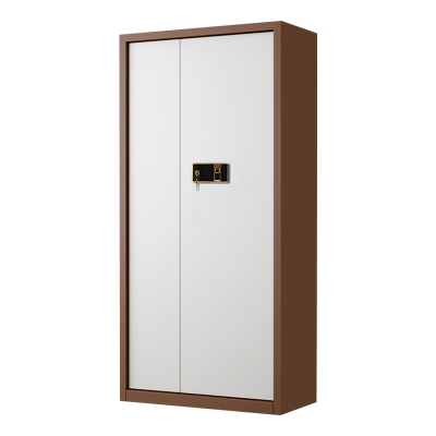 铭威盾指纹电子保密柜钢制密码文件柜档案柜矮柜保密资料柜办公柜通门咖白色:钥匙指纹锁