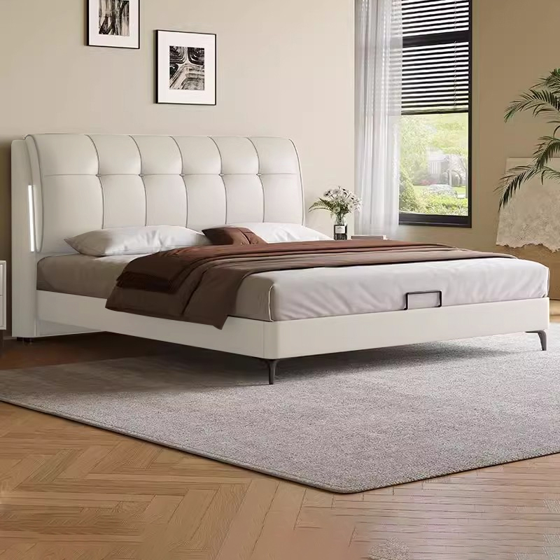 真皮床现代简约轻奢新款双人床1.5米1.8米大床主卧婚床意式皮艺床