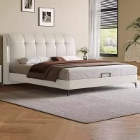 真皮床现代简约轻奢新款双人床1.5米1.8米大床主卧婚床意式皮艺床