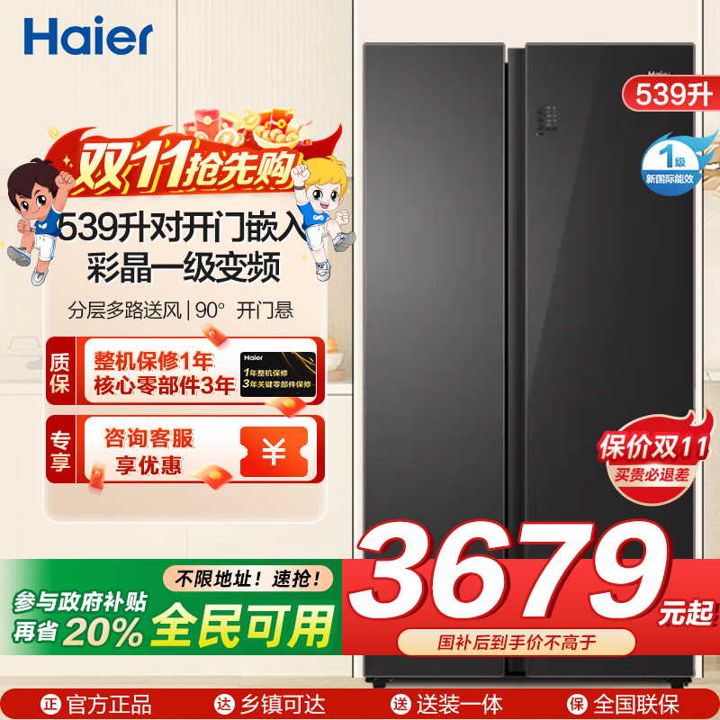 海尔(Haier)539升对开门嵌入冰箱 彩晶一级变频 阻氧干湿分储 DEO净味家用 BCD-539WGHSSE5SL