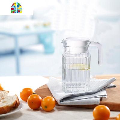 夏天冷水壶加厚玻璃凉水壶家用大容量水壶凉白开水杯套装 FENGHOU 1.1L大竖条壶送600ml小竖条壶