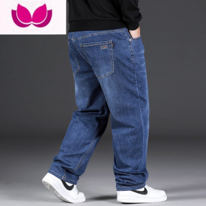 七斓春季款加肥加大码牛仔裤男士宽松直筒运动裤肥佬胖子休闲长裤子潮