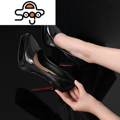 七色王国高跟鞋女防水台12cm细跟尖头裸色漆皮小码浅口夜店性感超高跟单鞋休闲鞋