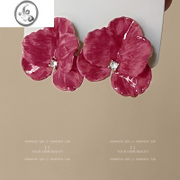 JiMi超仙油画粉色花朵耳环女复古法式轻奢耳饰高级感小众耳夹气质耳钉