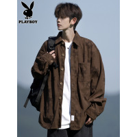 花花公子灯芯绒衬衫男士春秋季日系覆古宽松衬衣男生大码长袖外套