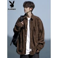 花花公子灯芯绒衬衫男士春秋季日系覆古宽松衬衣男生大码长袖外套