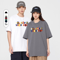 情侣纯棉T恤夏季新款潮牌休闲圆领时尚彩色印花字母体恤打底衫T恤