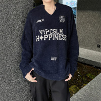 毛衣男潮牌美式复古V领毛衣男慵懒风宽松套头针织衫情侣百搭外套