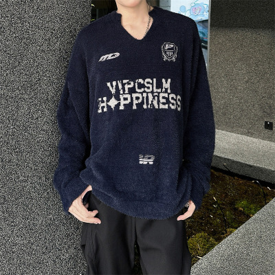 毛衣男潮牌美式复古V领毛衣男慵懒风宽松套头针织衫情侣百搭外套