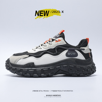 网红男鞋夏季透气网面百搭运动休闲跑步厚底轮胎老爹男款潮鞋