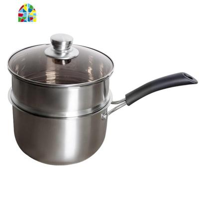 家用不锈钢热奶锅迷你小锅电磁炉单柄单底炖奶锅 FENGHOU 单底奶锅+蒸格[加厚]