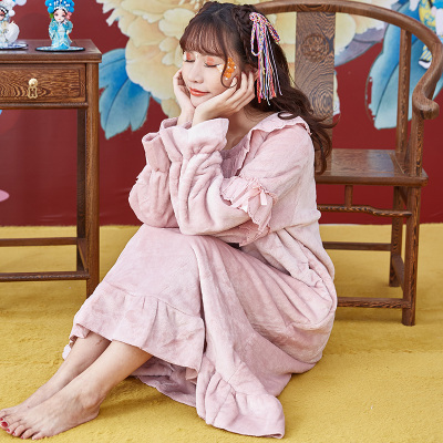Chyllirn/茜靓加厚法兰绒睡裙女冬季