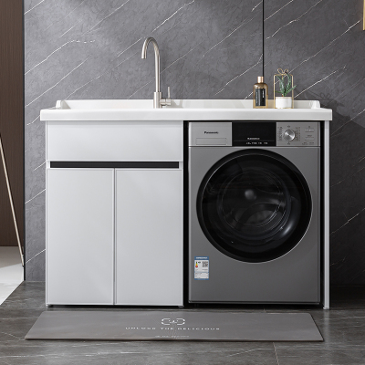 阳台洗衣机柜阳台洗衣柜定制一体柜洗衣池太空铝石英石台盆柜阳台滚筒洗衣柜组合带搓衣板洗衣柜