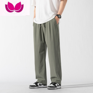 七斓灰色直筒裤子男夏季薄款冰丝速干休闲长裤潮流阔腿垂感西装裤