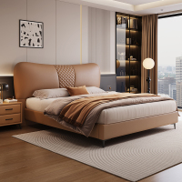 意式真皮床轻奢现代简约双人床主卧小户型实木储物床软包婚床