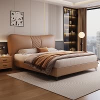 意式真皮床轻奢现代简约双人床主卧小户型实木储物床软包婚床