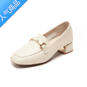 SUNTEK2023秋季新款单鞋女粗跟英伦风皮鞋百搭方头乐福鞋女软底休闲女鞋