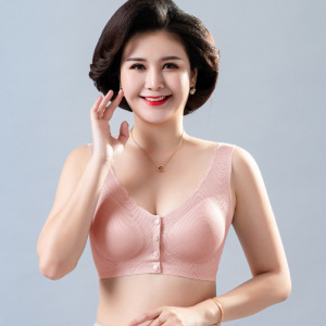 妈妈内衣女夏季薄中老年人冰丝无痕大码前扣文胸无钢圈背心式胸罩_1