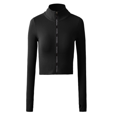 珂卡慕(KEKAMU)健身2020款速干弹力紧身小外套立步拉链运动上衣女黑色S