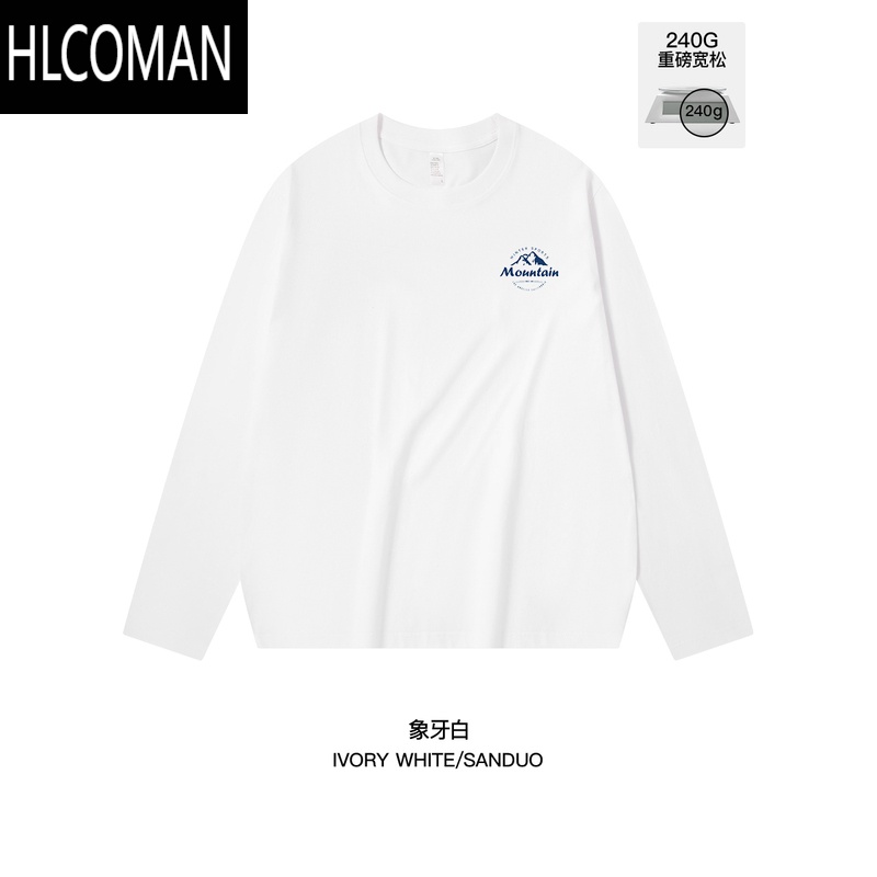 HLCOMAN245g男士长袖男生短袖t恤白色潮牌宽松内搭2024新款上衣