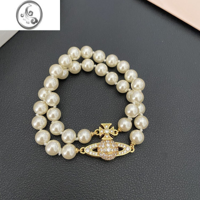 JiMi西太后 甜美优雅吸磁个性双层土星珍珠手链 复古三层星球手环项链