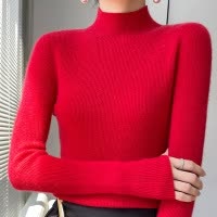 一线成衣秋冬新款毛衣半高领内搭套头长袖针织衫女士修身打底衫