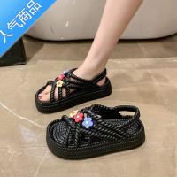 SUNTEK平底凉鞋女2023今年流行夏季新款厚底一字带小仙女网红松糕鞋