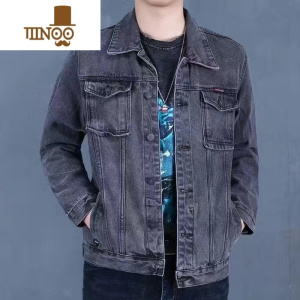 YANXU干活穿耐磨灰色耐脏工装多口袋牛仔外套男士工作服宽松大码上衣男