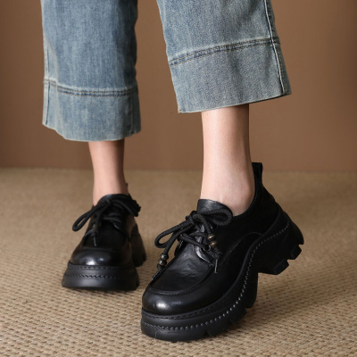 头层牛皮老爹鞋女2026春季新款系带软皮厚底轻便舒适运动休闲女鞋_394