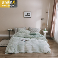 棉四件套被套 简约条纹针织棉床笠棉天竺棉床品 三维工匠