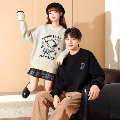 [3件8.5折135.9元,叠加优惠券]唐狮史努比情侣毛衣秋季新款线条图案提花圆领日系针织衫上衣