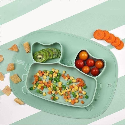 babycare宝宝餐盘吸盘碗分格盘卡通硅胶防摔可爱儿童餐具大号布拉诺螃蟹雀湖绿